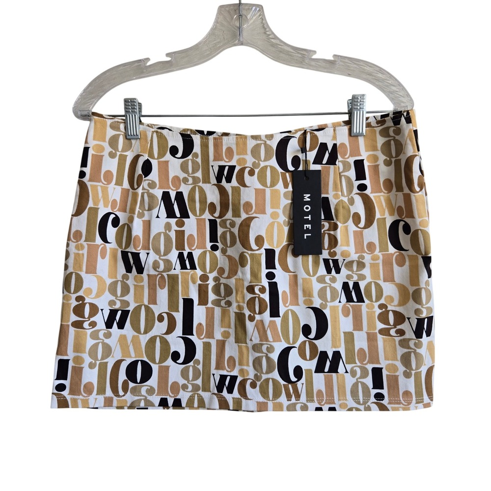 Motel Rocks L Ima Skirt Women White Brown Cowgirl Graphic Print Mini NWT New